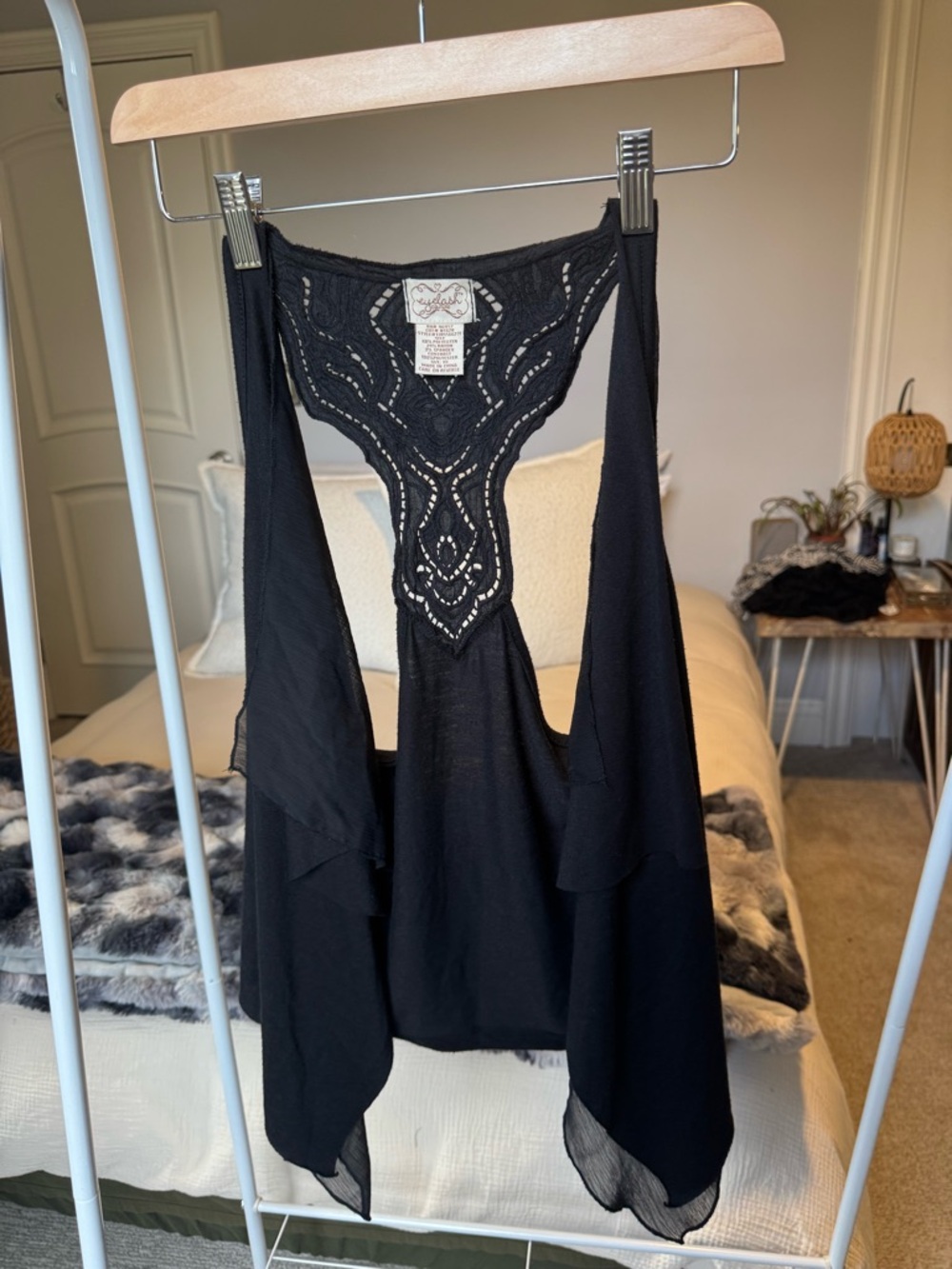 Eyelash Couture Black Crochet Back Sleeveless Top